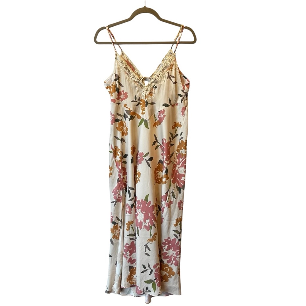 Free People Someone Like You midi slip dress S Ivory floral NWT Spaghetti strap - Picture 3 of 10